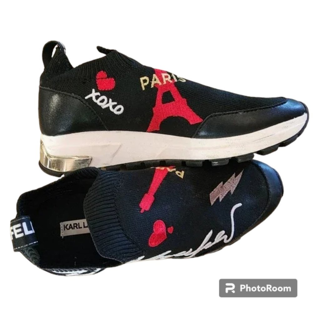 Karl Lagerfeld PARIS Miranda Logo Slip-On Platform Sneakers Womens 5M Black $120